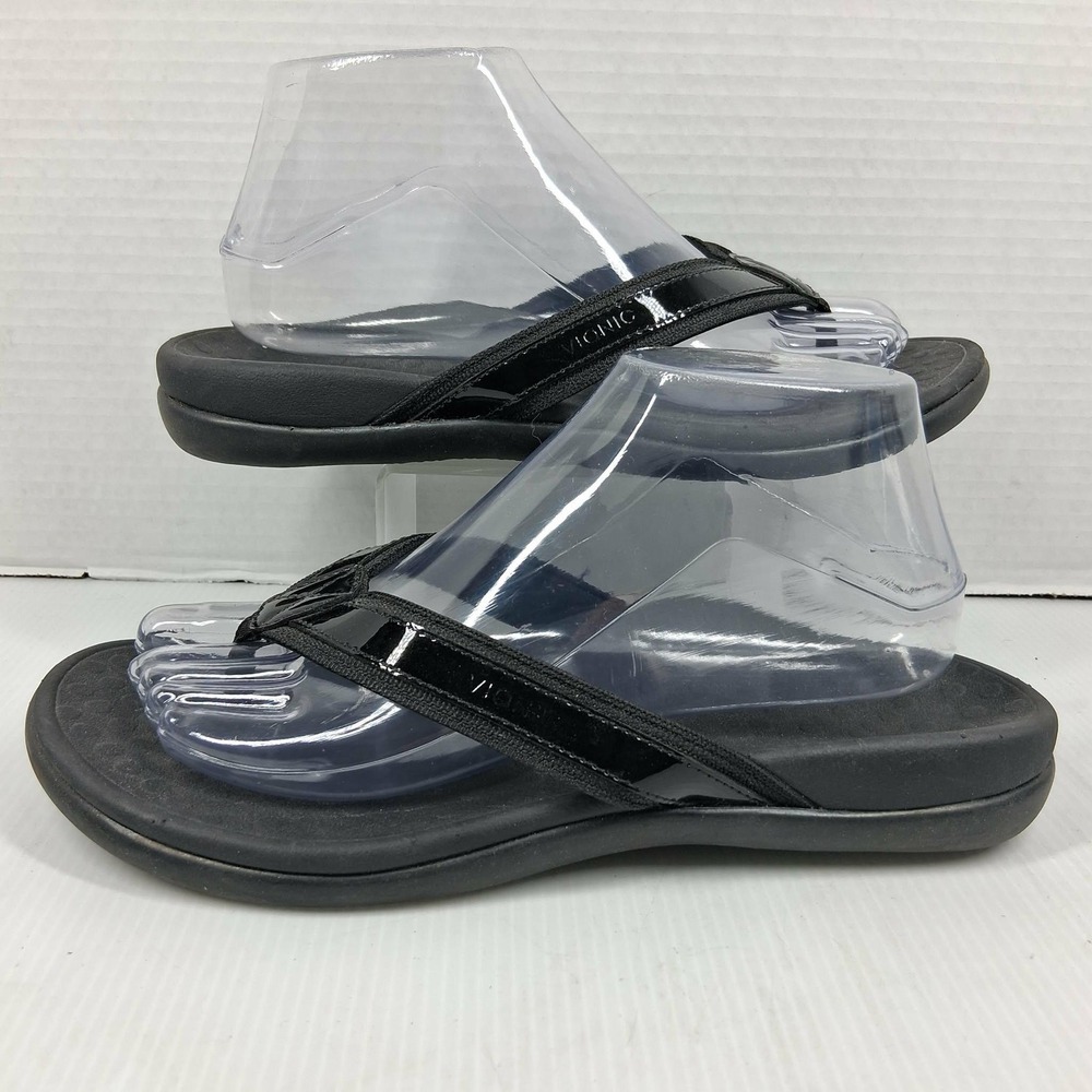 Vionic Tide Black Patent Orthotic Flip Flop Sandals Womens Size 8 Orthaheel